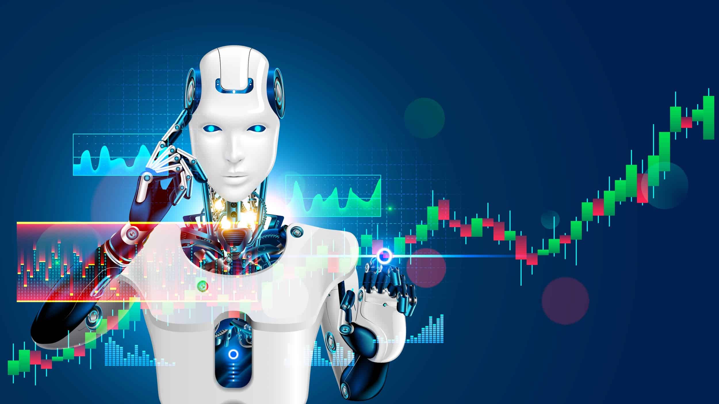robot on trading graphs background